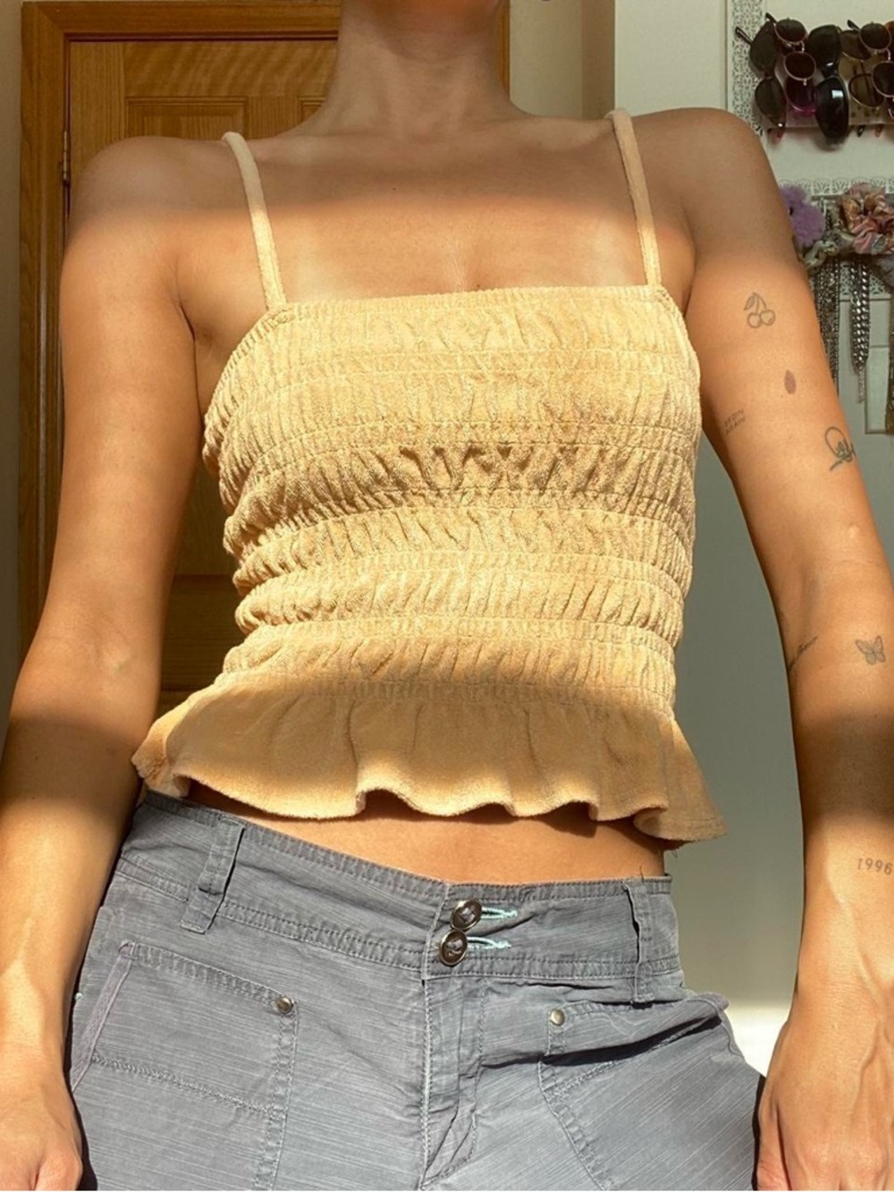 Smocked Peplum Tank Top in Peach